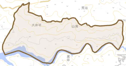 大井早とその周辺の地図。町の範囲を重ねている