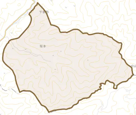 坂本とその周辺の地図。町の範囲を重ねている