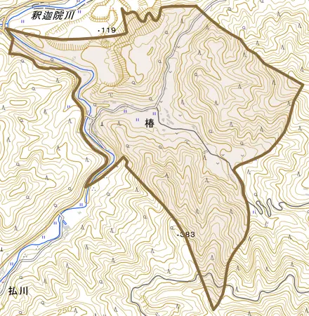 椿とその周辺の地図。町の範囲を重ねている