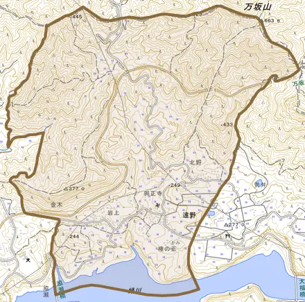 遠野とその周辺の地図。町の範囲を重ねている