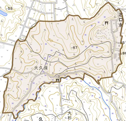 志口永とその周辺の地図。町の範囲を重ねている