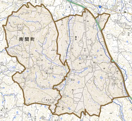 大字豊永とその周辺の地図。町の範囲を重ねている