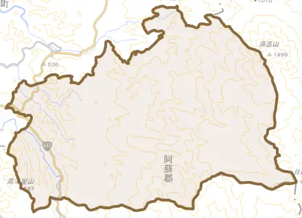 大字上田とその周辺の地図。町の範囲を重ねている