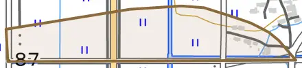 大字灰塚とその周辺の地図。町の範囲を重ねている