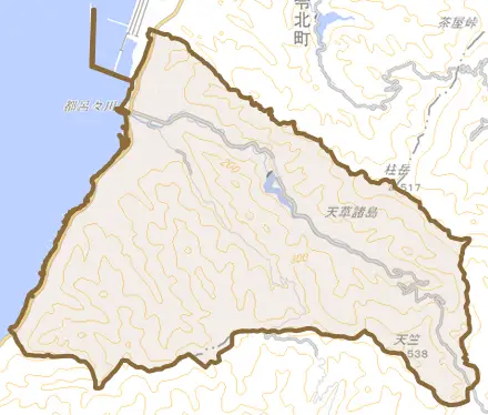 都呂々とその周辺の地図。町の範囲を重ねている