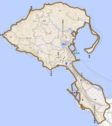 富岡とその周辺の地図。町の範囲を重ねている