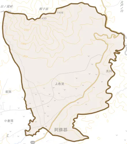 大字上色見とその周辺の地図。町の範囲を重ねている