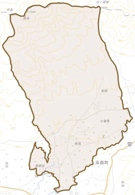 大字色見とその周辺の地図。町の範囲を重ねている