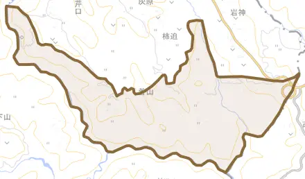 大字菅山とその周辺の地図。町の範囲を重ねている