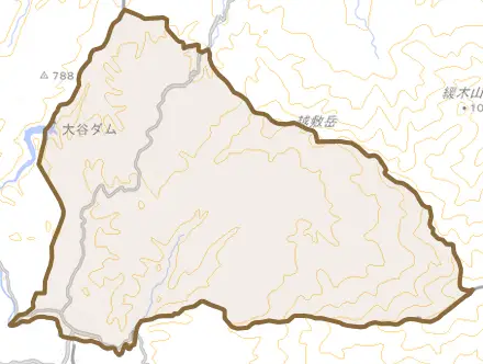 大字津留とその周辺の地図。町の範囲を重ねている