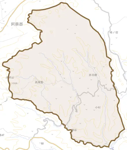 大字矢津田とその周辺の地図。町の範囲を重ねている