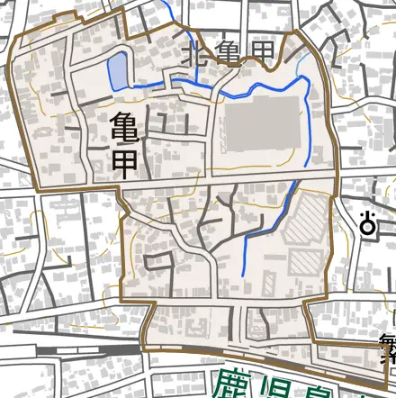 亀甲とその周辺の地図。町の範囲を重ねている