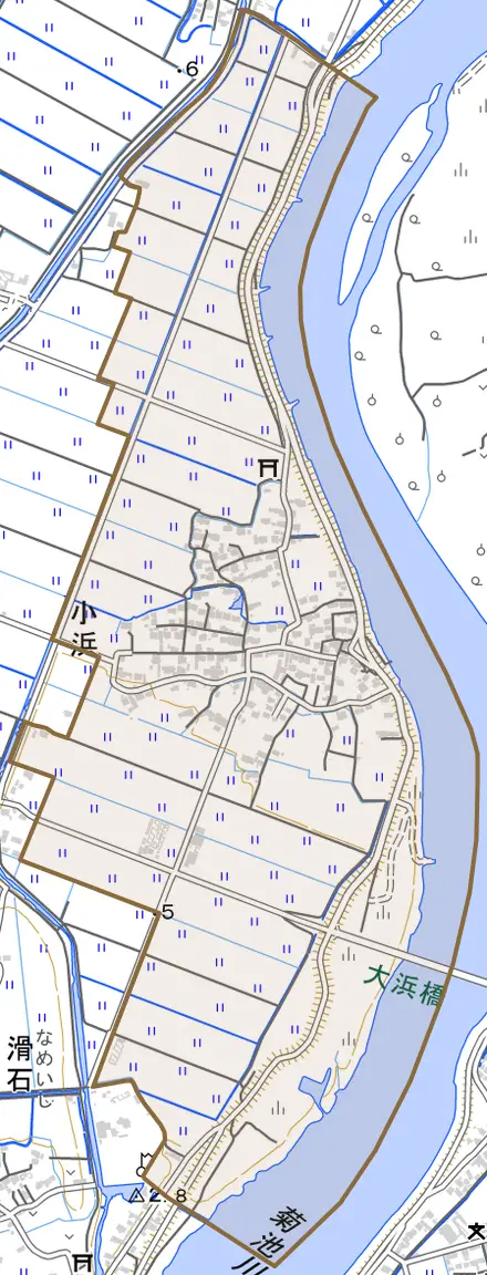 小浜とその周辺の地図。町の範囲を重ねている