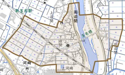 両迫間とその周辺の地図。町の範囲を重ねている
