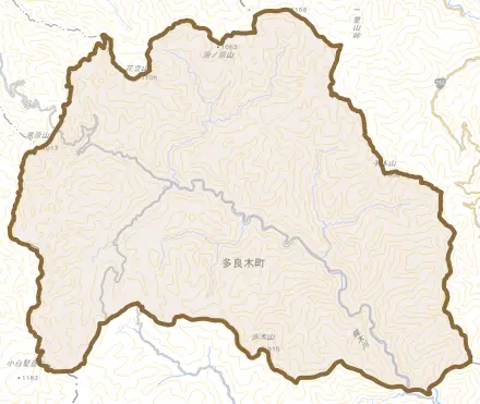 大字槻木とその周辺の地図。町の範囲を重ねている