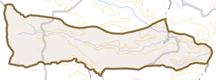 大字大利とその周辺の地図。町の範囲を重ねている