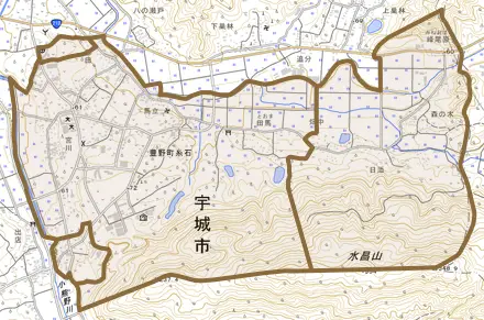 豊野町糸石とその周辺の地図。町の範囲を重ねている
