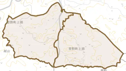 豊野町上郷とその周辺の地図。町の範囲を重ねている