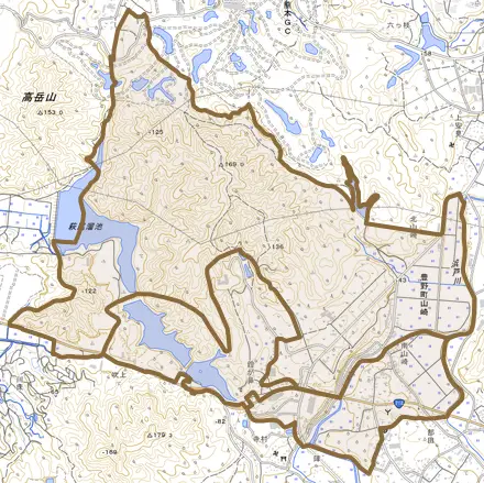 豊野町山崎とその周辺の地図。町の範囲を重ねている