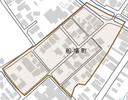 船場町とその周辺の地図。町の範囲を重ねている