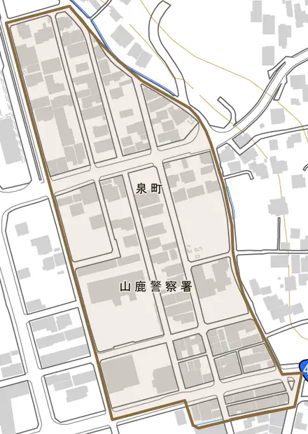 泉町とその周辺の地図。町の範囲を重ねている