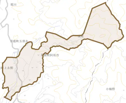 菊鹿町上永野とその周辺の地図。町の範囲を重ねている