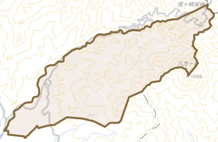 菊鹿町上内田とその周辺の地図。町の範囲を重ねている