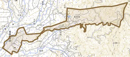 菊鹿町宮原とその周辺の地図。町の範囲を重ねている