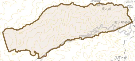 菊鹿町矢谷とその周辺の地図。町の範囲を重ねている