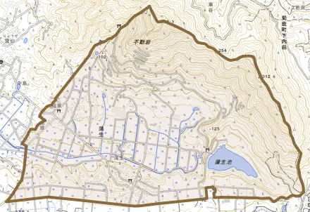 蒲生とその周辺の地図。町の範囲を重ねている
