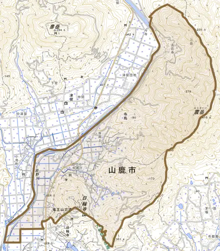 寺島とその周辺の地図。町の範囲を重ねている