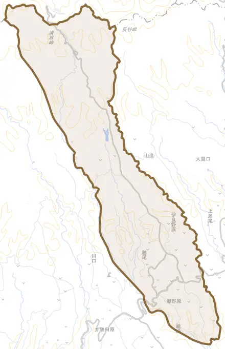 郷野原とその周辺の地図。町の範囲を重ねている