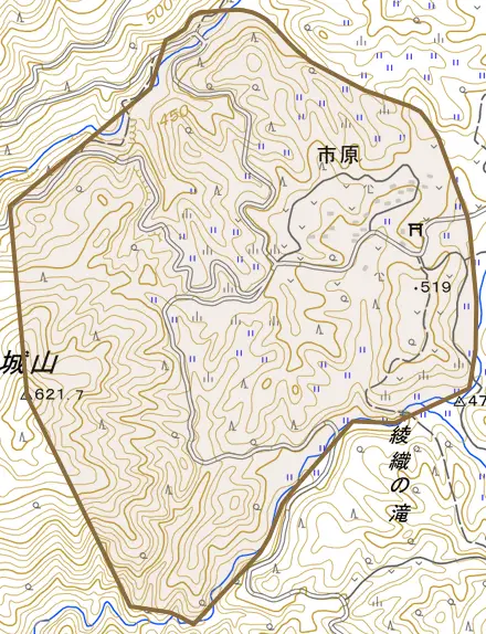 市原とその周辺の地図。町の範囲を重ねている
