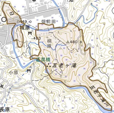 城原とその周辺の地図。町の範囲を重ねている