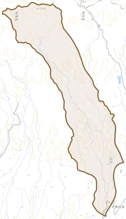 川口とその周辺の地図。町の範囲を重ねている