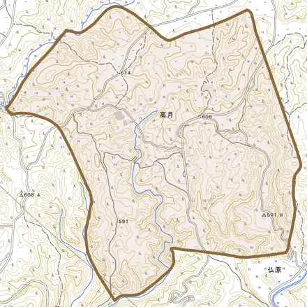高月とその周辺の地図。町の範囲を重ねている