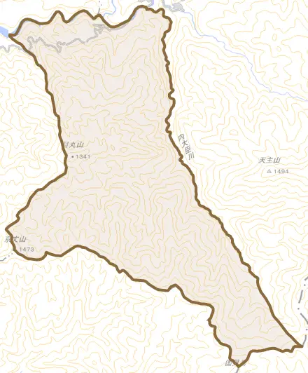 目丸とその周辺の地図。町の範囲を重ねている