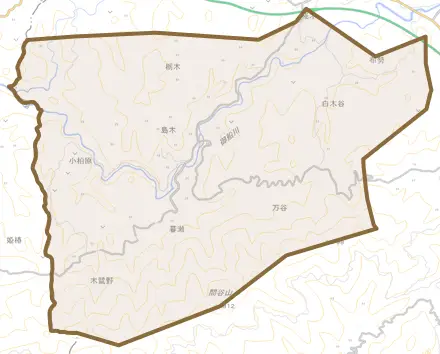 島木とその周辺の地図。町の範囲を重ねている