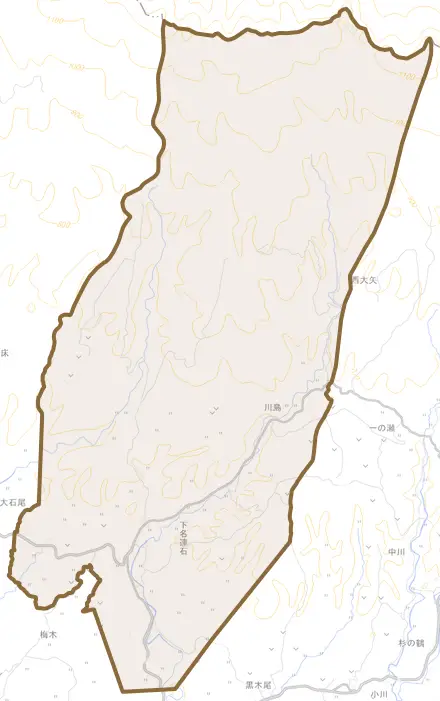 下名連石とその周辺の地図。町の範囲を重ねている