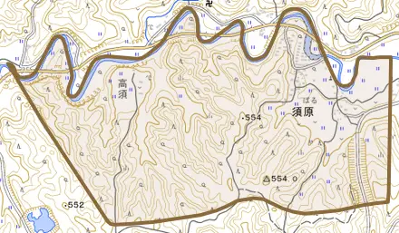 須原とその周辺の地図。町の範囲を重ねている