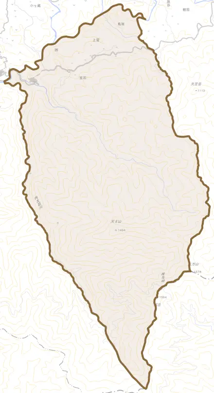 菅とその周辺の地図。町の範囲を重ねている