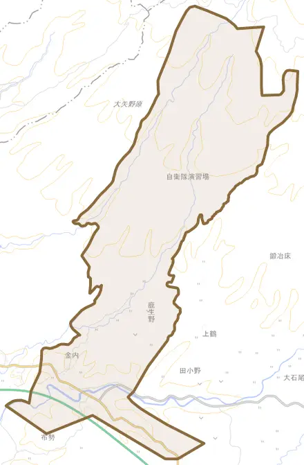 金内とその周辺の地図。町の範囲を重ねている