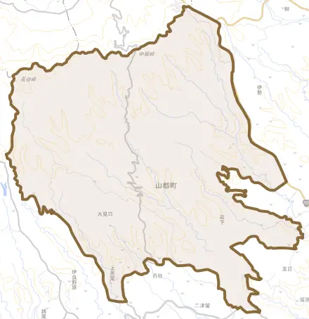 大見口とその周辺の地図。町の範囲を重ねている