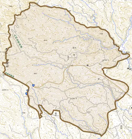 柳とその周辺の地図。町の範囲を重ねている