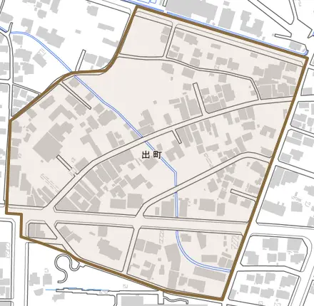 出町とその周辺の地図。町の範囲を重ねている