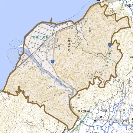 二見洲口町とその周辺の地図。町の範囲を重ねている