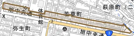 花園町とその周辺の地図。町の範囲を重ねている