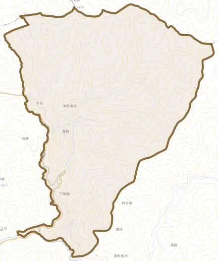 泉町葉木とその周辺の地図。町の範囲を重ねている