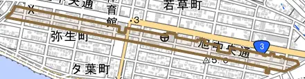 黄金町とその周辺の地図。町の範囲を重ねている