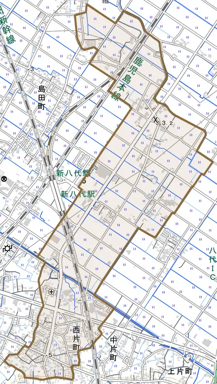 西片町とその周辺の地図。町の範囲を重ねている